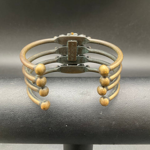 Auden Brass Tone Faux Pearl Rhinestone Multi Band Cuff Bracelet Statement 6"
