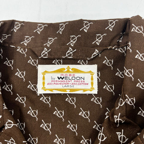 Vintage 70s Weldon Permanent Press Brown Graphic Print Belted Robe Sz L