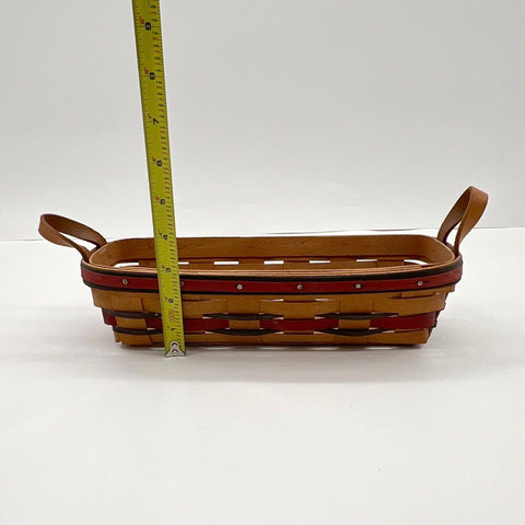 Longaberger Handwoven Basket Rectangular 1993 Leather Handles Red Blue Vintage
