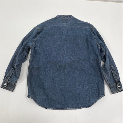 Vintage 90s Levis Banded Collar Denim Button Up Shirt Two Horse Tag Sz L