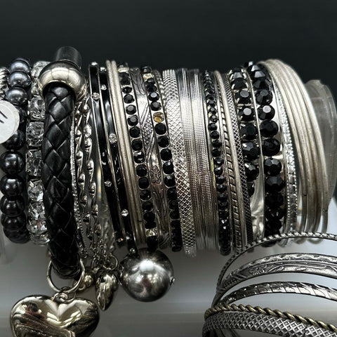 Costume Jewelry Bracelet Lot Bangles Faux Pearl Rhinestone Colorful 50+ Pieces