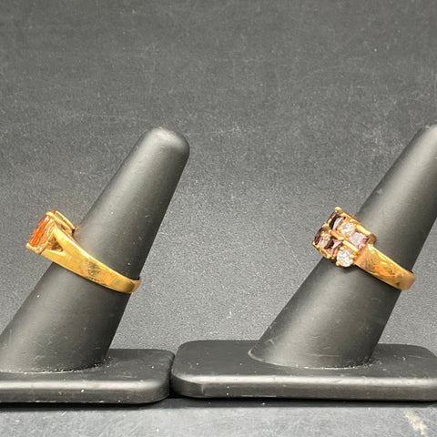 Gold Tone Faux Gemstone Costume Jewelry Lot 2 Cocktail Rings Size 7