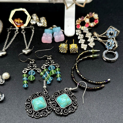 Whimsical & Novelty Fashion Earrings Lot 30+ Pairs Gummy Bear Snake Boho Dangles