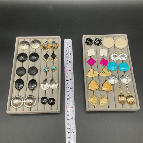 Vintage 80s 90s Costume Jewelry Lot 22 Pairs Earrings Gold Silver Tone Geometric