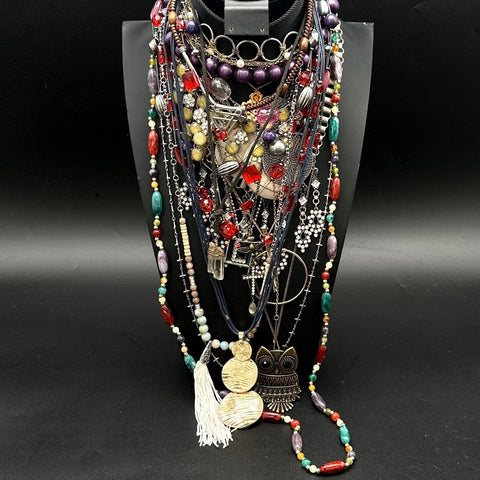 Wearable Jewelry Lot of 30+ Boho Retro Necklaces Pendants Beads Tassel Owl
