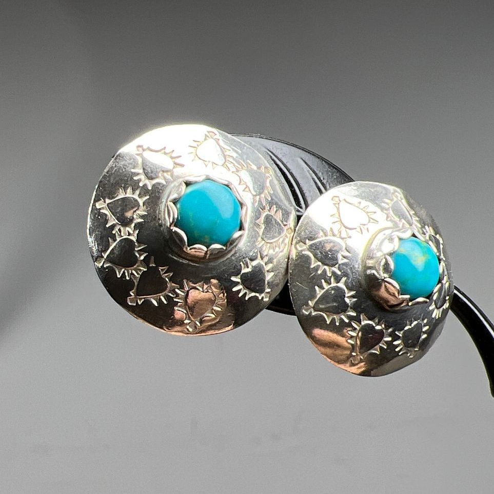 Sterling Silver Engraved Round Turquoise Earrings