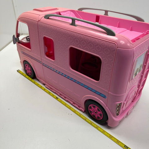 Mattel Barbie Pop-Up Camper RV Vehicle Playset Pink Expands Toy Doll House
