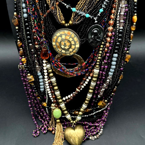 Bohemian Costume Jewelry Necklace Lot Mixed Beaded Tassel Religious Medal
