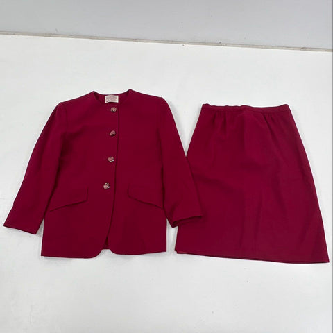 Vintage 80s Pendleton Wool Collarless Blazer Skirt Suit Set USA Petite