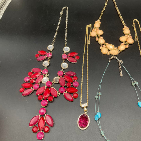 Vintage & Modern Fashion Costume Jewelry Lot 10 Necklaces Bib Pendant Red Blue