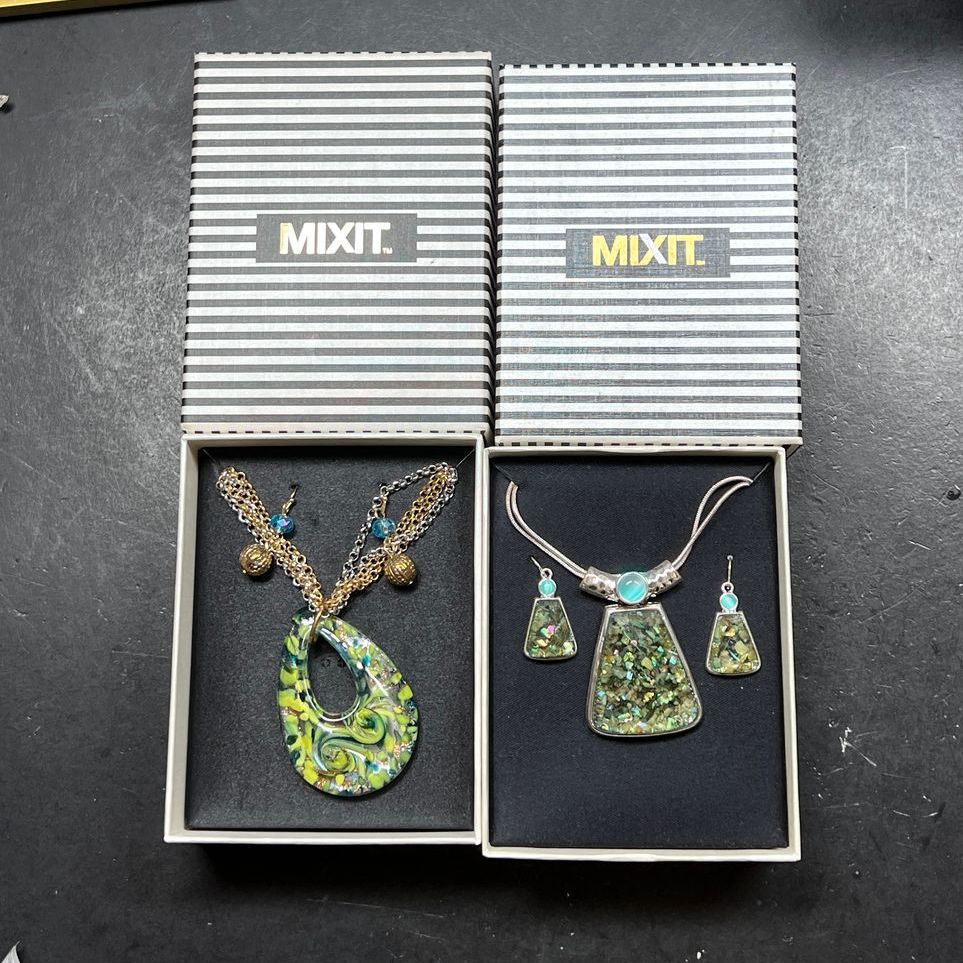 2 MixIt Green Tones Necklace & Earrings Jewelry Sets NIB