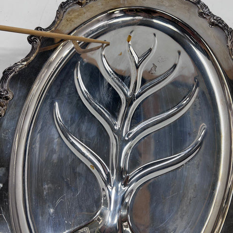 Wallace Silver Plate Meat Carving Tray with Wood Insert 2pc Vintage 1107