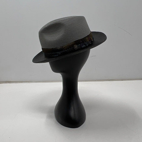 Stetson Men's Two Tone Gray Black Woven Fedora Straw Hat Made in USA