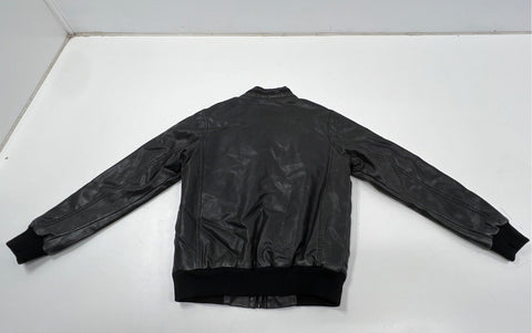 Structure Men's Black Faux Leather Bomber Jacket Sherpa Lined Full Zip Sz S