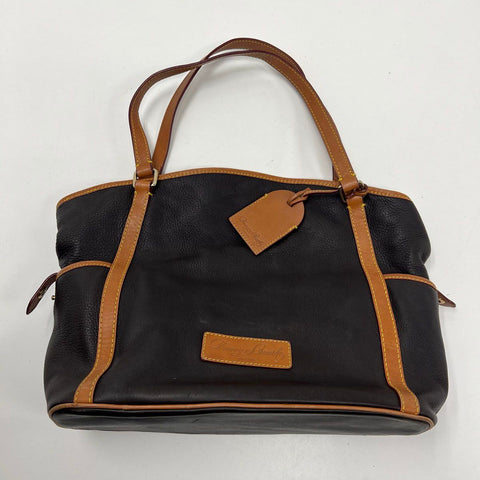 Vintage Dooney & Bourke Black Florentine Leather Tote Shoulder Bag Tan Trim