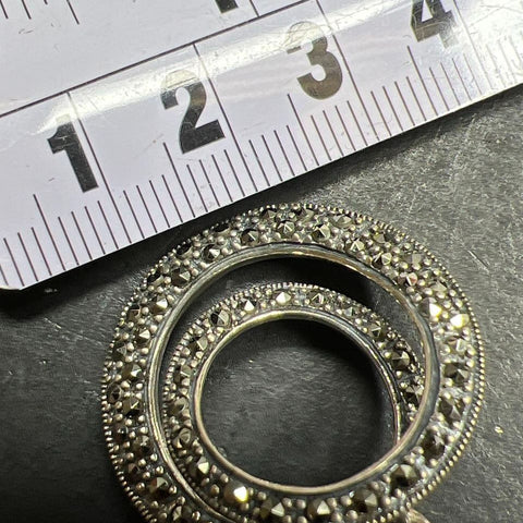 Sterling Silver Round Marcasite Dangle Earrings 8.99g
