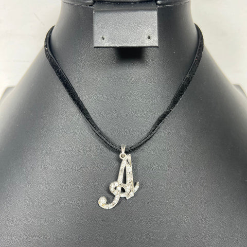 Vintage Monet Black Suede Choker Necklace Initial Letter Cursive A Pendant