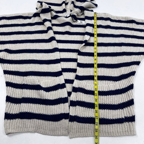 Astars Women's Gelato Cozy Poncho Sweater Oatmeal Blue Striped Hooded Sz M NWT