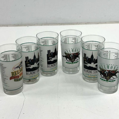 Vintage Lot of 6 Belmont Stakes Horse Racing Souvenir Glasses 1995 1998 1999