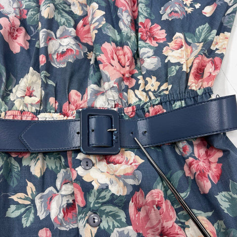 Vintage 80s The American Shirt Dress Floral Cotton Belted Midi Sz 12 USA