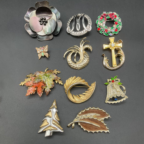Vintage Sarah Coventry Emmons Liz Claiborne Brooch Lot 11pc Christmas Nature