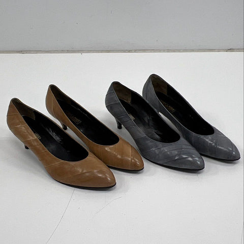 Vintage Tony Lama 2 Pr Eel Skin Gray & Tan Pumps Kitten Heels Size Unmarked