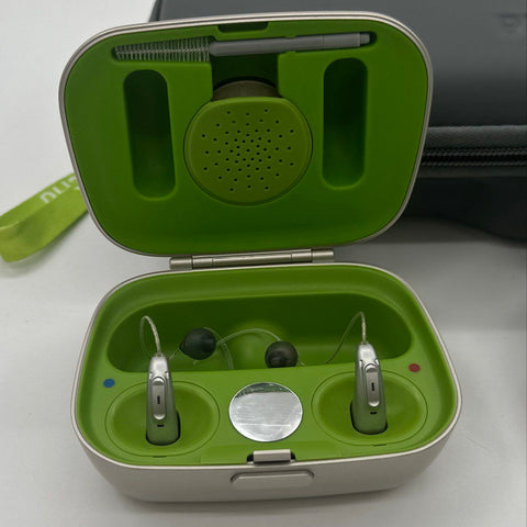 Phonak Hearing Aid Set with Two Charging Cases and Accessories Not Tested