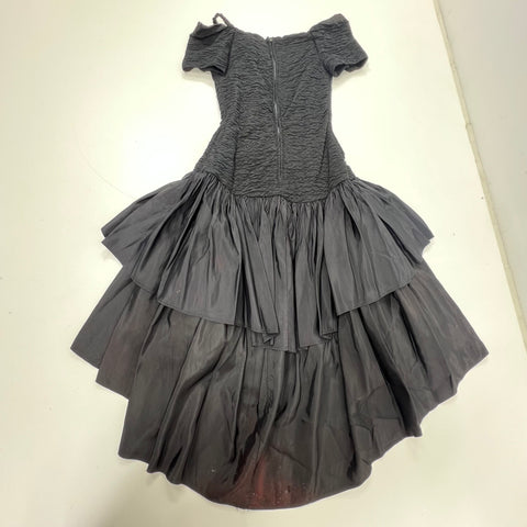 Vintage 80s Nuance Prom Party Dress Smocked High Low Ruffle Off Shoulder Bow