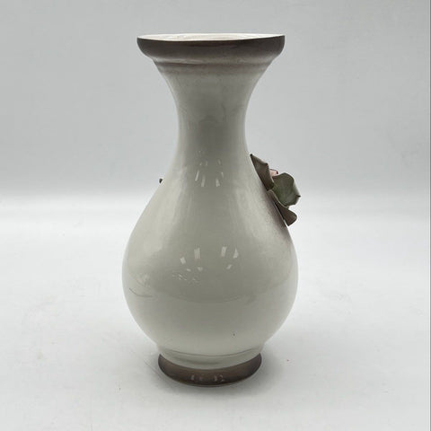 Capodimonte Italy Porcelain Vase Applied 3D Roses Italian Art Pottery Vintage