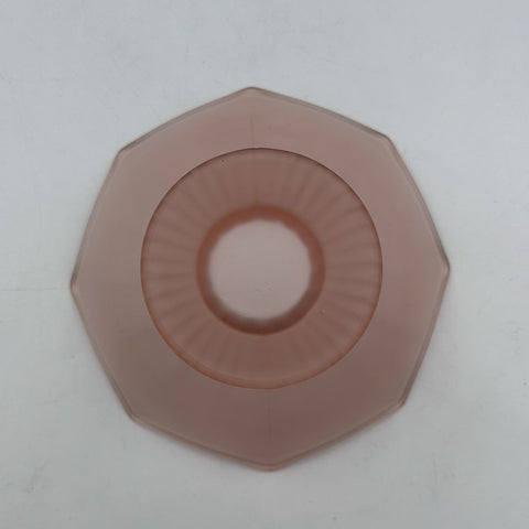 Vintage Pink Satin Glass Bowl Frosted Scalloped Rim Ribbed Pedestal 8 Inch