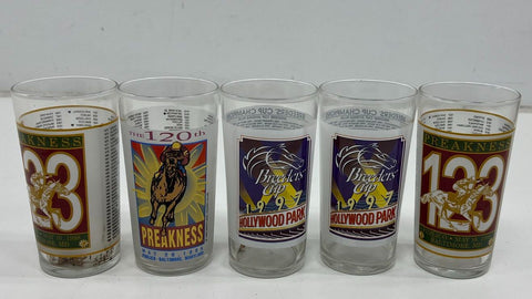 Vintage Preakness Breeders Cup Horse Racing Glass Lot 1995 1998 1999 (5 Total)