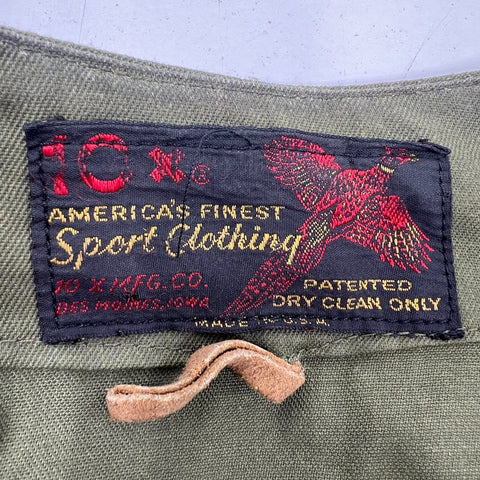 Vintage 10-X Green Canvas Padded Recoil Hunting Shooting Field Jacket USA