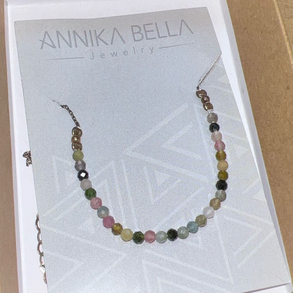 Annika Bella Multicolor Beaded Sterling Silver Chain Necklace NIB