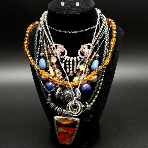 Vintage to Modern Mixed Costume Jewelry Lot Statement Pendants Beaded Rhinestone