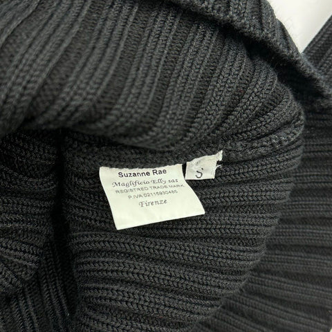 Suzanne Rae Women's Black Ribbed Mock Neck Cropped Cotton Sweater Italy Sz S