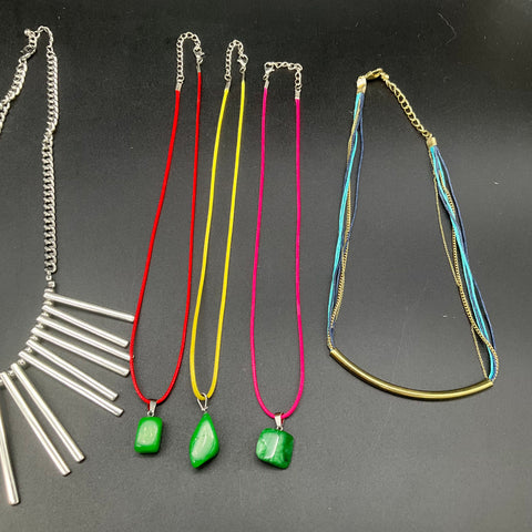 Mixed Costume Jewelry Lot 10 Necklaces Boho Modern Fringe Beaded Green Stones
