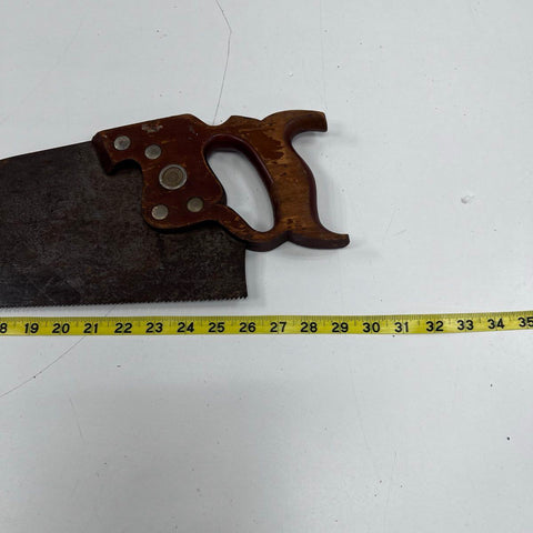 Vintage Disston 30" Handsaw Wood Handle Made in USA Woodworking Tool