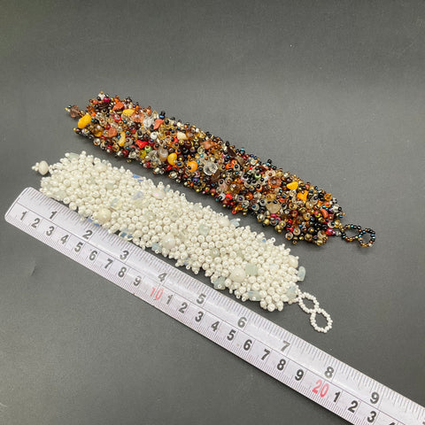 Handmade Woven Beaded Cuff Bracelets Lot of 2 Seed Bead Cluster 7-7.25"