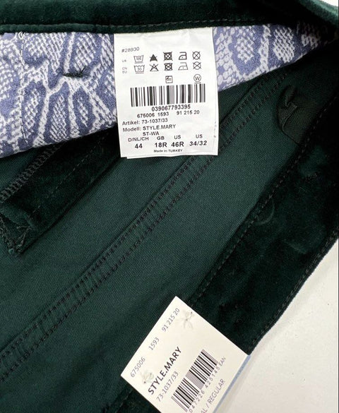 Brax Women's Style Mary Slim Fit Green Velvet Motion Pants Sz 44 US 18R NWT