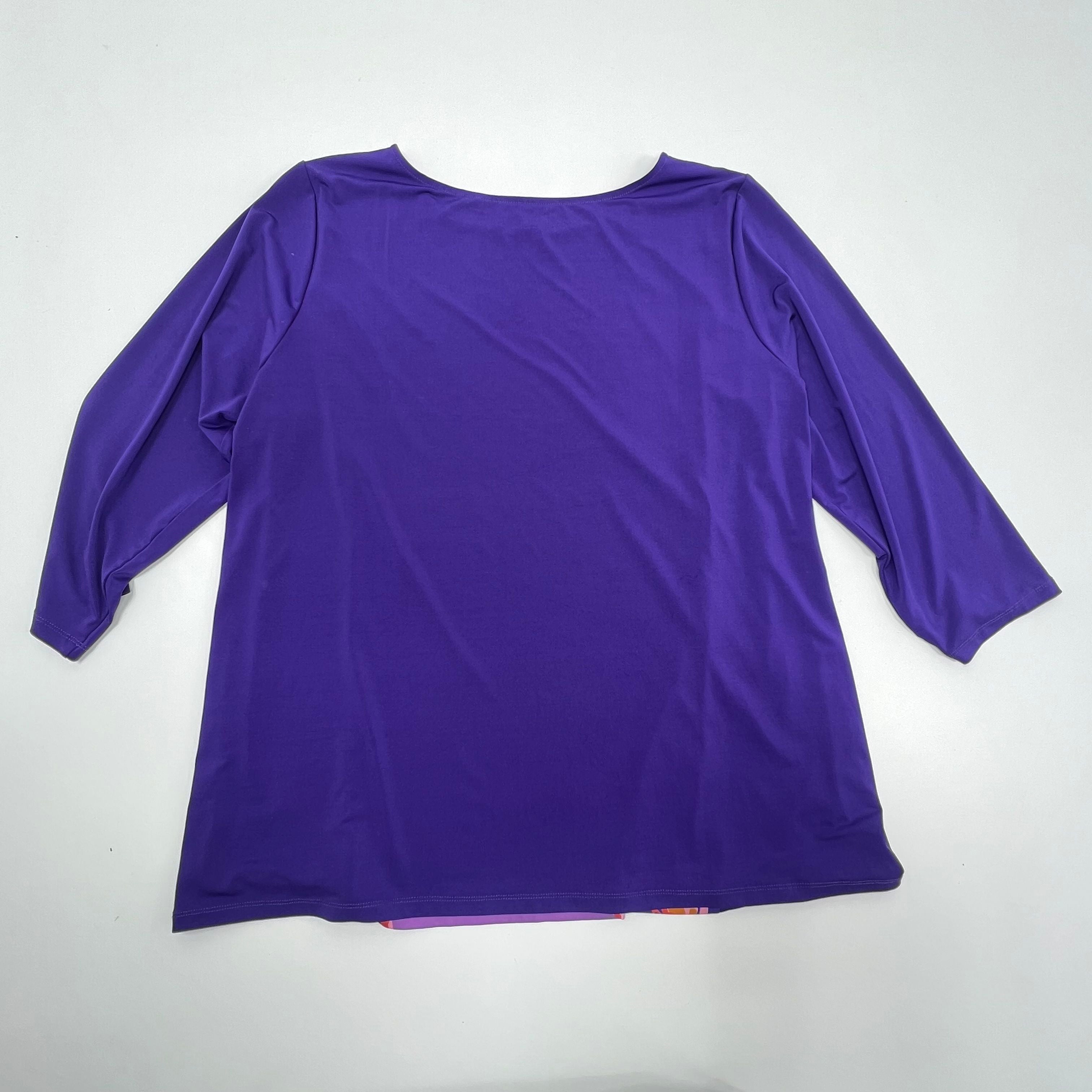 Bob Mackie Wearable Art Women's Purple Abstract Floral Shirt Size XL