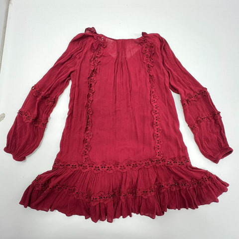 Free People Snow Angel Trapeze Ruffle Eyelet Mini Dress Boho Tunic Sz S