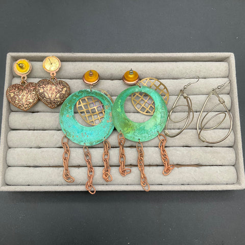 Vintage 1980s 1990s Boho Retro Costume Jewelry Earrings Lot 12 Pairs Geometric