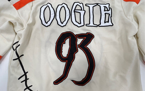 Disney Nightmare Before Christmas Oogie Boogie Hockey Jersey Cream Orange Sz SM