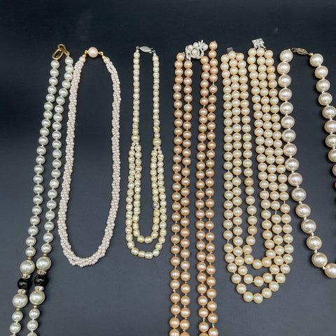 Vintage Faux Pearl Costume Jewelry Lot 9 Necklaces Multi-Strand Craft