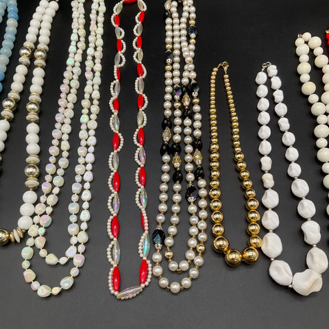 Vintage Costume Jewelry Lot 1.1 lbs Beaded Necklaces Faux Pearl Lucite 12pc