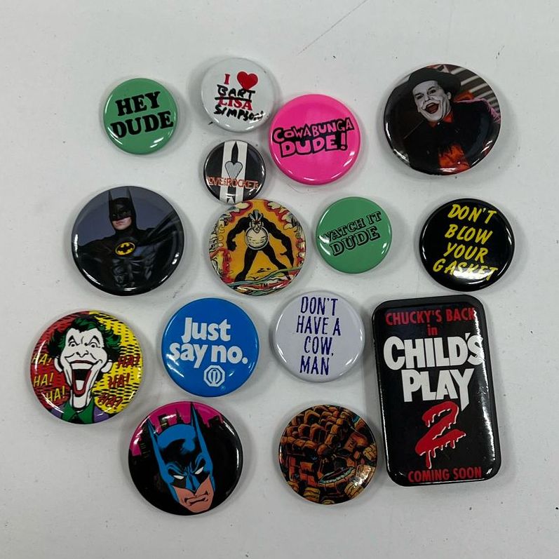 Y2K Vintage Pins Assorted Themes 90s-00s Simpsons Batman Joker "Dude" Quotes