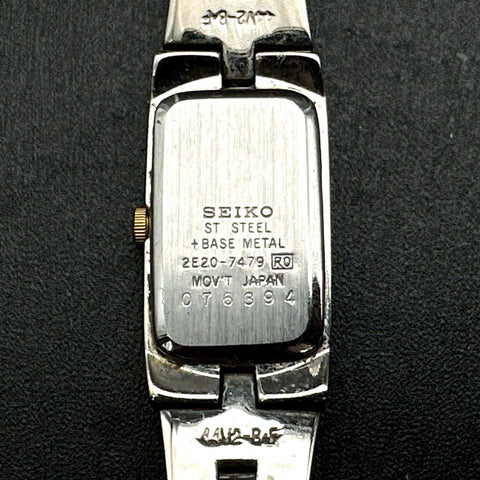 Seiko Two-Tone Tank Watch 2E20-7479 Women's Silver Gold Tone Tested Works