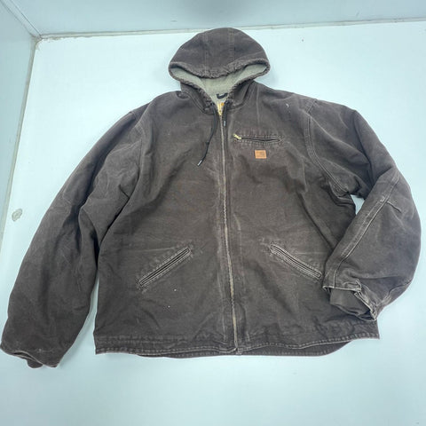 Carhartt Faded Brown Duck Canvas Thermal Lined Hooded Active Jacket Men's XL