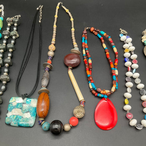 Boho Ethnic Beaded Jewelry Lot 8 Necklaces Turquoise Style Millefiori Statement