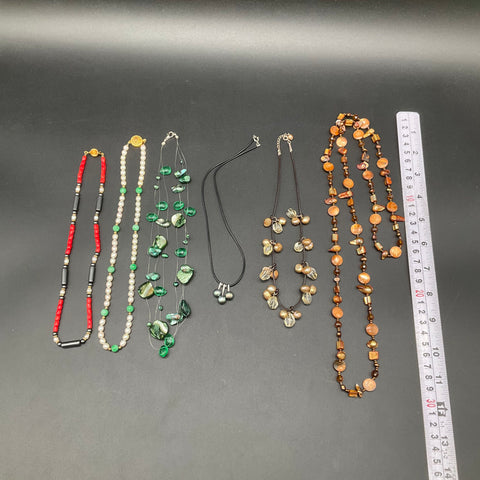 Mixed Pearl and Gemstone Style Necklace Lot of 6 Coral Jadeite Shell